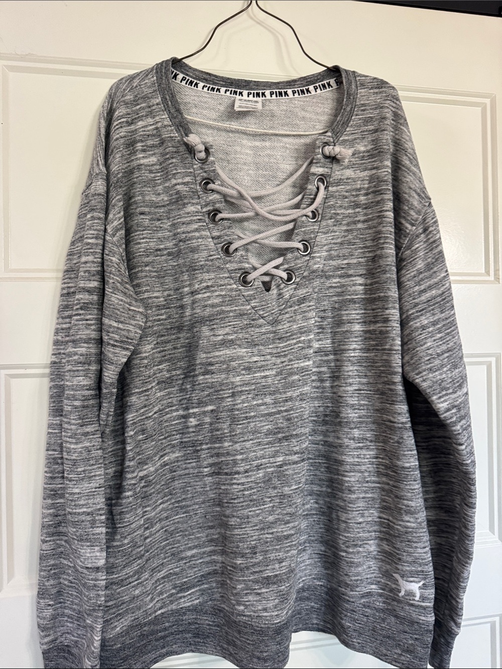 PINK Victoria's Secret Heather Gray Lace-Up V-Neck Sweatshirt